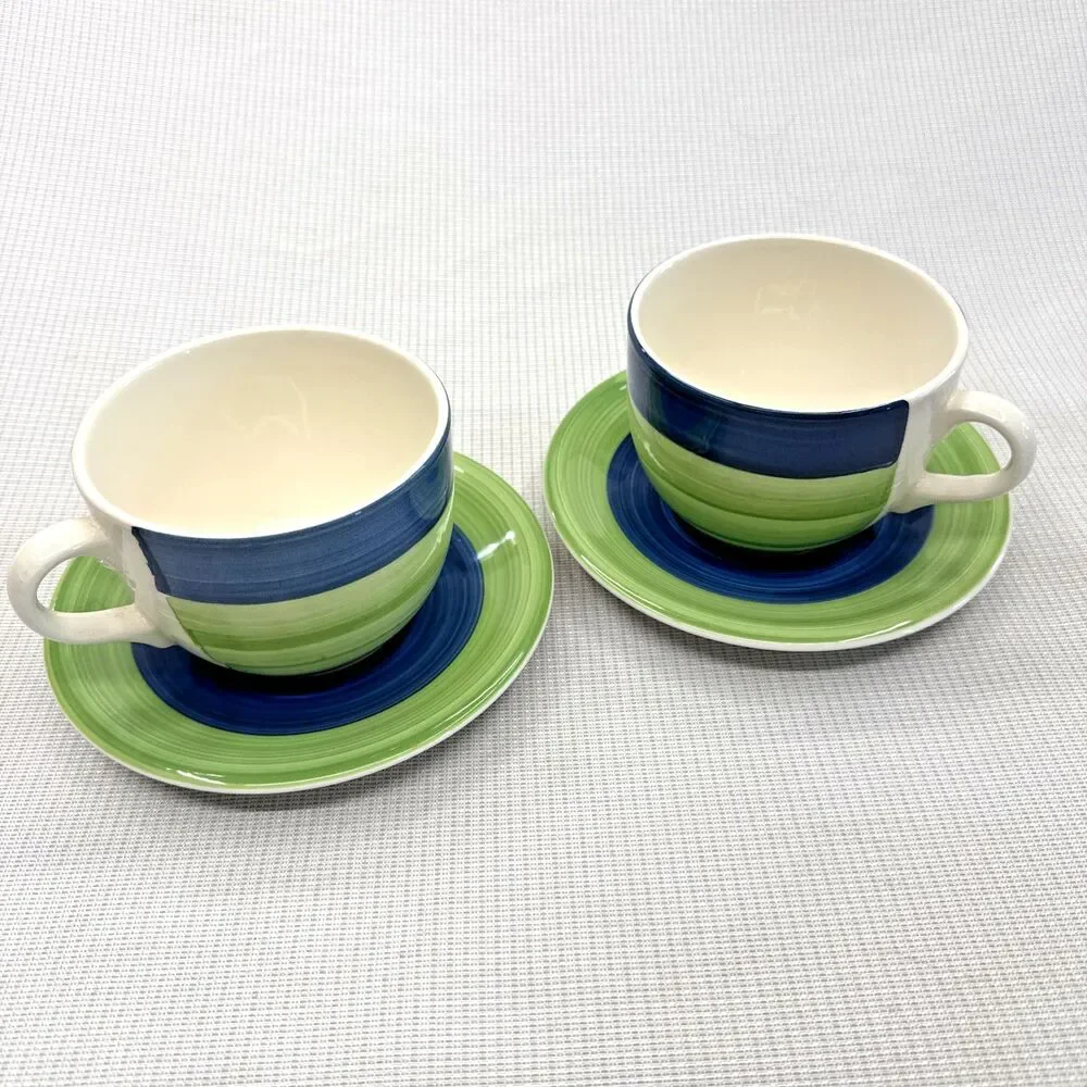 Vintage Tre Ci Handpainted Made in Italy Jumbo Cup & Saucer Set of 2